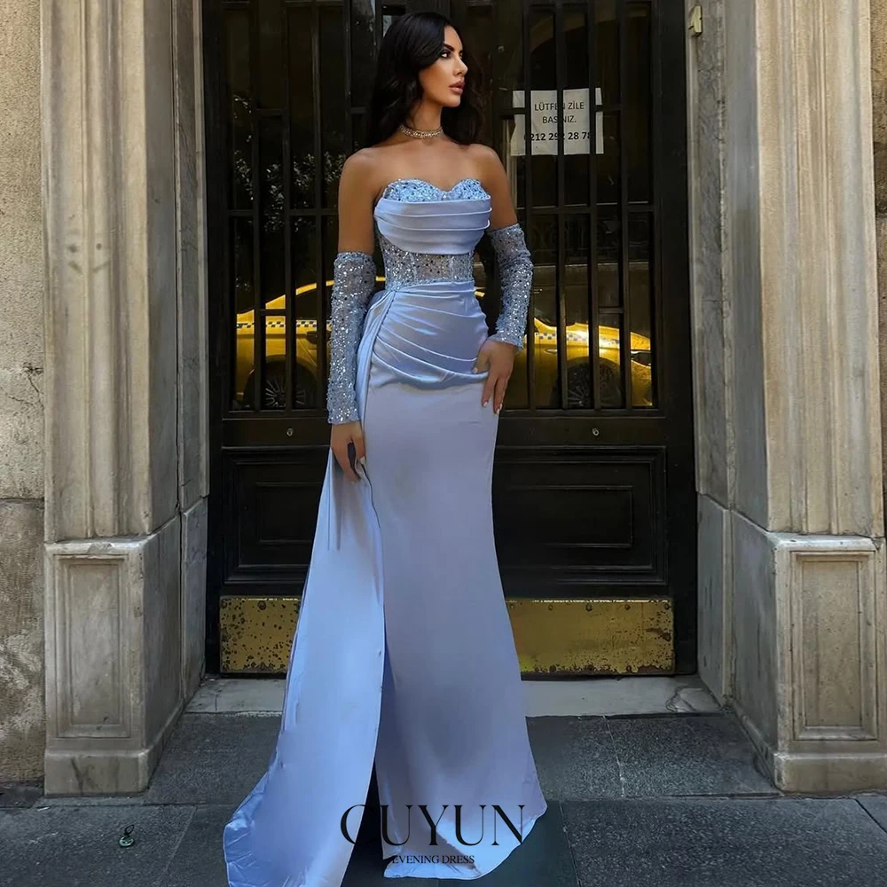 

CUYUN Роскошные женские вечерние платья для торжественных случаев с блестками, индивидуальное вечернее платье без бретелек в форме сердца для женщин