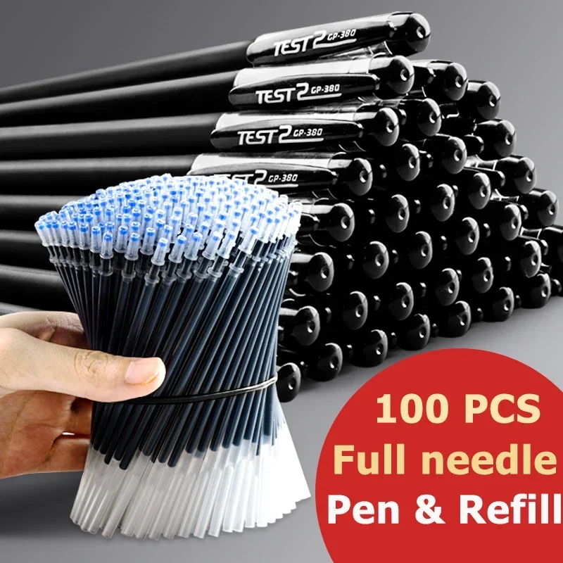 100Pcs/Set 0.5mm Gel Pen Set Black Blue Red Colors Cheap Pens for Writing Text Stationery School Supplies for Students