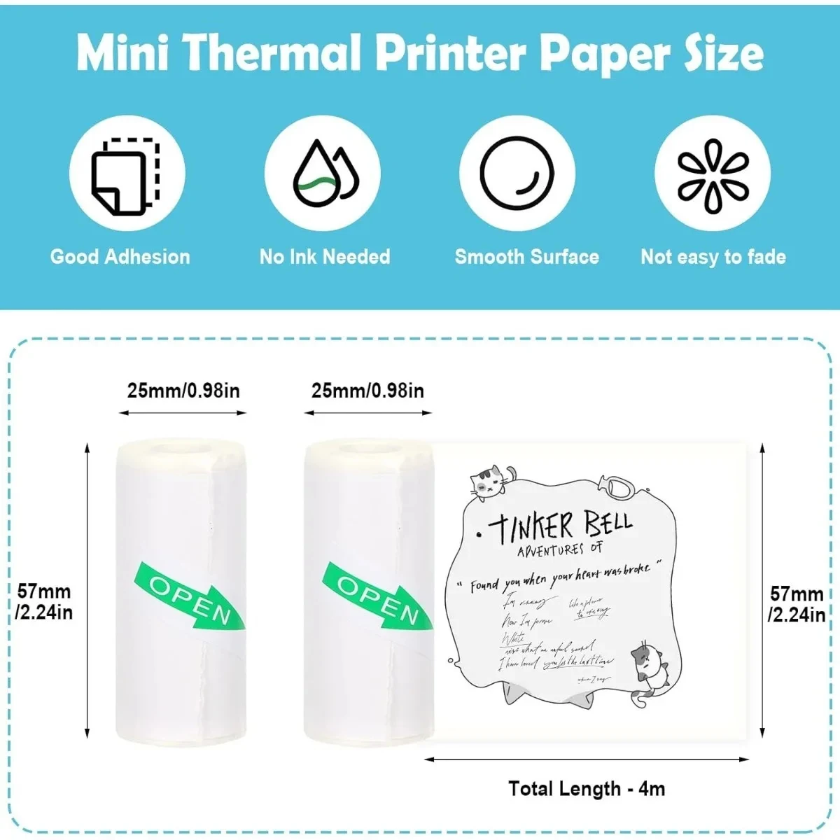 Mini Printer Sticker Paper,Thermal Self-adhesive paper 57*25mm,White &Colour Paper for Pocket Inkless Portable Bluetooth Printe