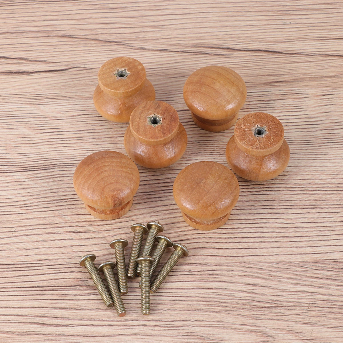 

30pcs Furniture Drawer Handles Cabinet Knobs Pull Handle Round Mushroom Style Screws Included Natural Wood Material Cabinet