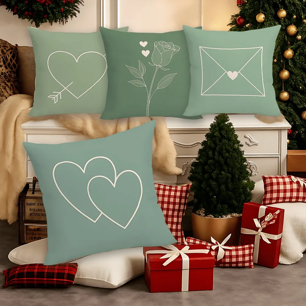 

Минималистичная бирюзовая наволочка — подушка с рисунком конверта в форме сердца и розы для романтического домашнего декора