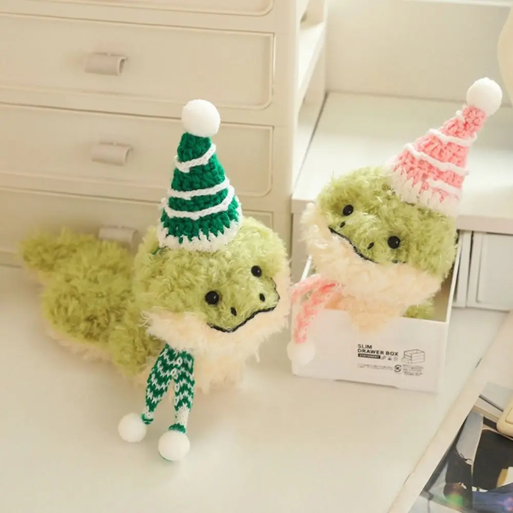 Con bufanda y sombrero, juguete de peluche de serpiente de dibujos animados, pelo rizado de serpiente verde, muñeco de peluche de serpiente suave, almohada de felpa de Animal PEQUEÑO de simulación