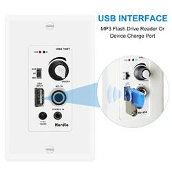Herdio 100Watt Max In Wall Audio Control Amplifier Receiver 2 Channel Wall Plate Wall With USB Microphone Aux Input For Home