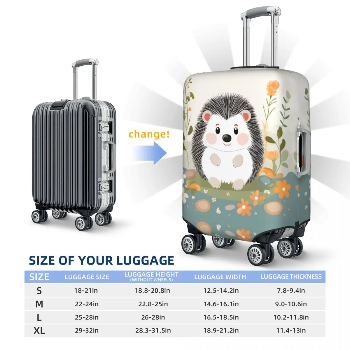 Kawaii Cartoon Pineapple Hedgehog Suitcase Cover Animals Cruise Trip Holiday Fun Luggage Accesories Protection