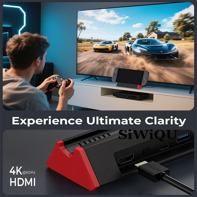 Stacja dokująca SIWIQU TV dla Nintendo Switch 2/OLED/1, stacja Switch obsługująca system 21.0 z adapterem HDMI 4K@60Hz/2 porty USB/typ C — zdjęcie produktu 5