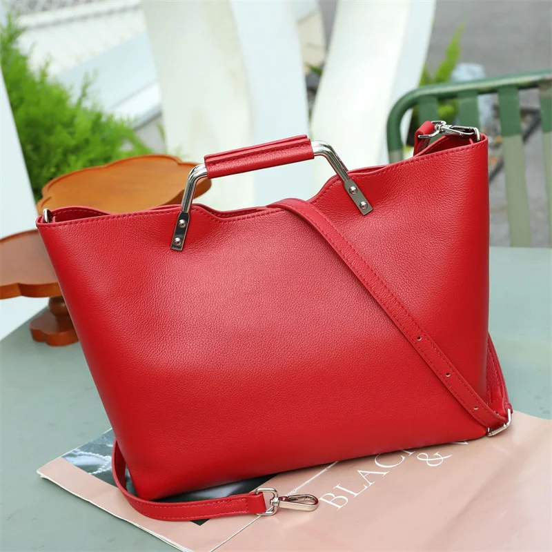 

2025 New Genuine Leather Tote Bag for Woman Oilwax Cow Leather Handbag Casual Ladies Cowhide Shoulder or Crossbody Bag