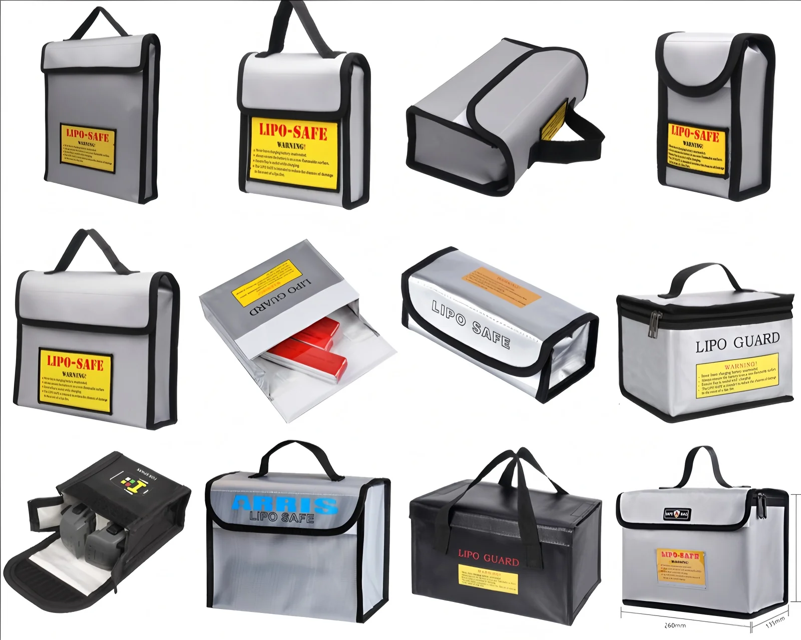 Lipo Battery Safety Bag Portable Explosion-proof Fireproof Storage Bag With Safe Guard 215*145*165mm Size For RC Drone Batteries