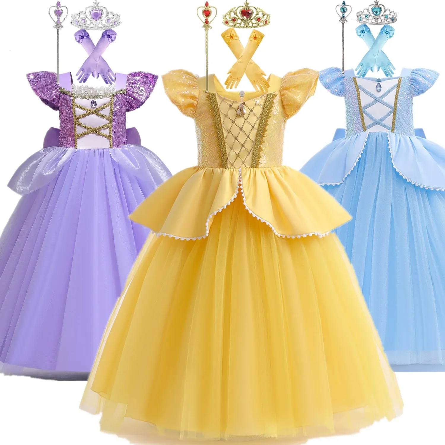 Cinderella Dress for Girls Birthday Gown Belle Sofia Cosplay Princess Costume 3 to 10 Years Carnival Halloween Costume for Kids