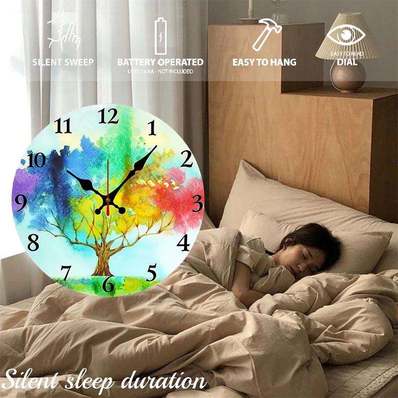 ساعة حائط معلقة خشبية مستديرة صامتة من Lucky Tree، مناسبة لغرفة المعيشة والمكتب وغرفة الدراسة وغرفة النوم والديكور المنزلي