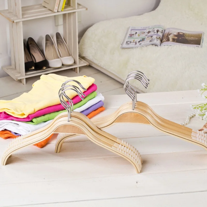 32cm/38cm/42cm Adult Children Non-slip Non-marking Log Color Hanger Ultra-Thin Space Saving Hook Coat Hanger Practical Type