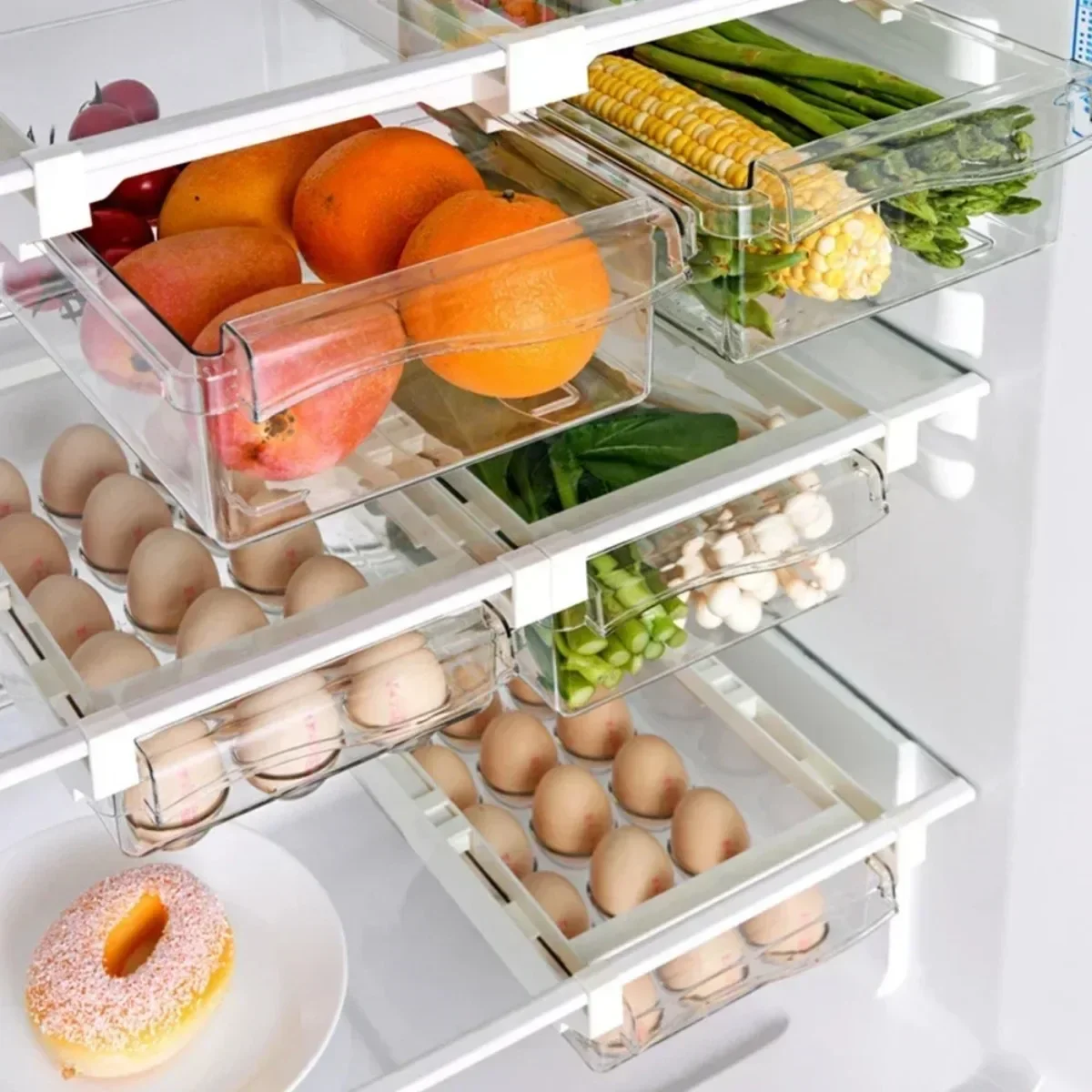 Fridge Food Organizer Fruit Egg Refrigerator Storage Box Under-shelf Refrigerator Drawer Box Fruits and Vegetables Egg Boxs