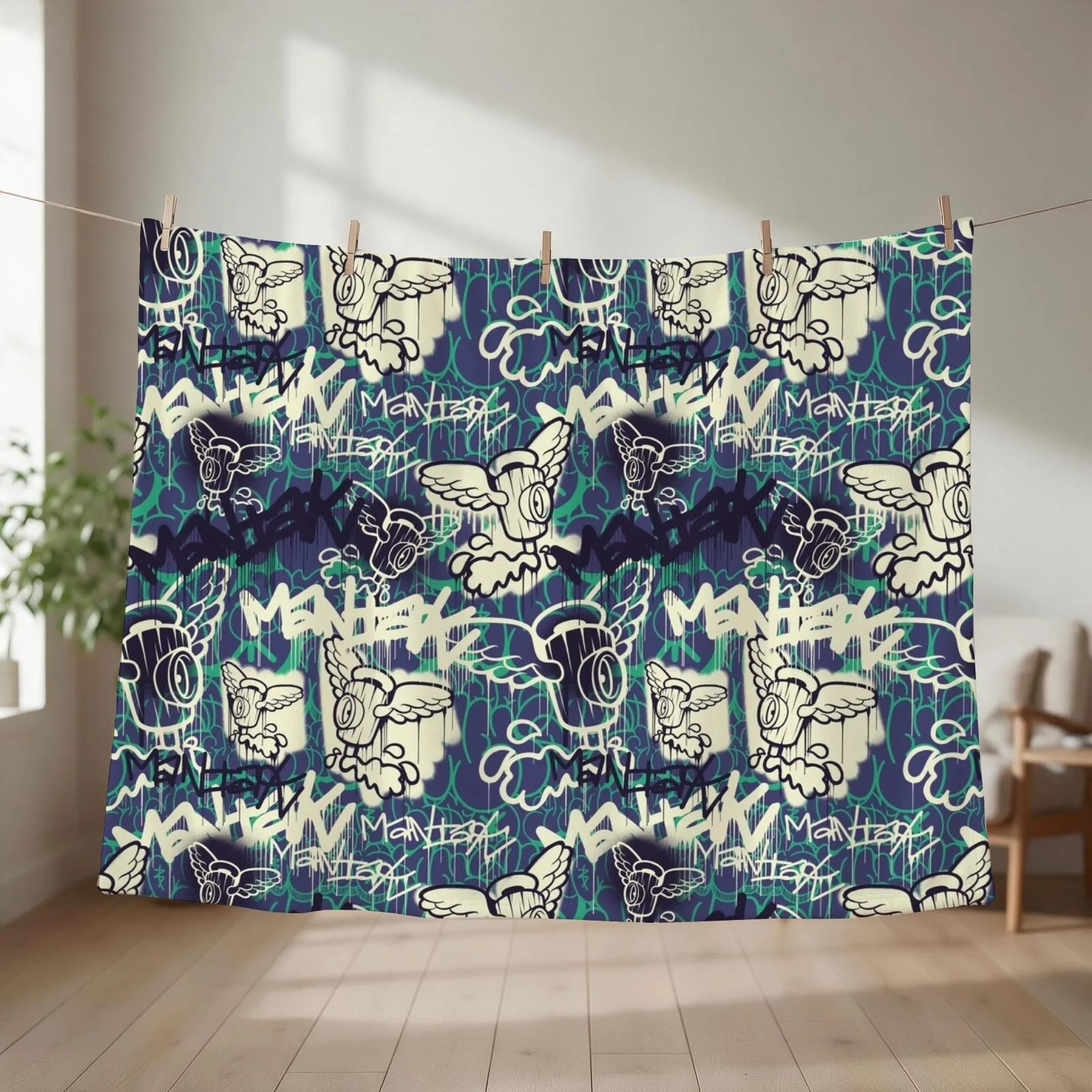 Maniak Spray Cap Angel Patterned Print Throw Blanket couch cozy soft plush fuzzy picnic outdoor blanket