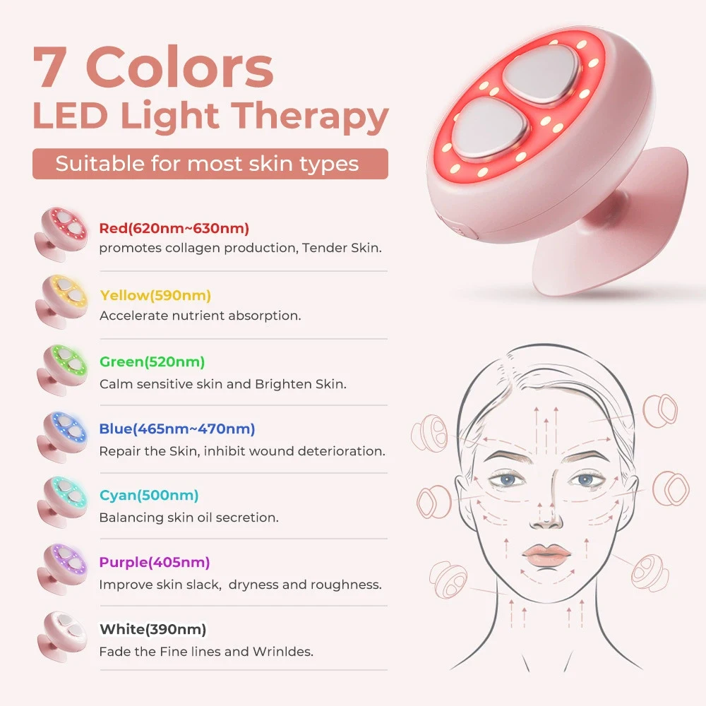 7 colori Terapia della luce Viso Anti-età Cura della pelle Dispositivo di bellezza Rughe Linee sottili Macchie scure EMS Microcorrente Massaggiatore facciale