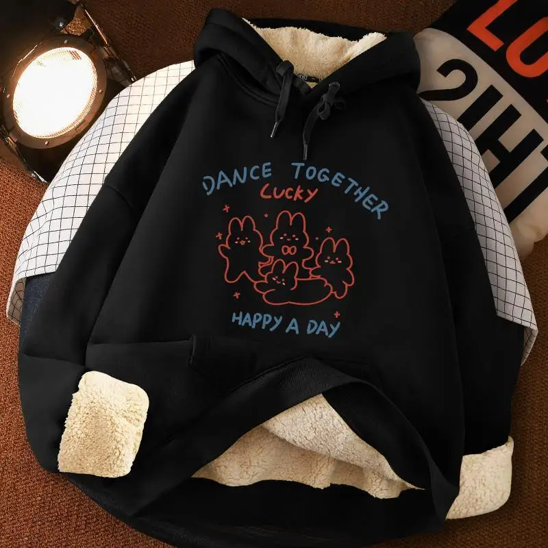 Korean Casual Coat Clothes Women Hoodie Black Sweatshirt Cartoon Harajuku Dream Car Bread Sunrise Print Pullover Fleece Female