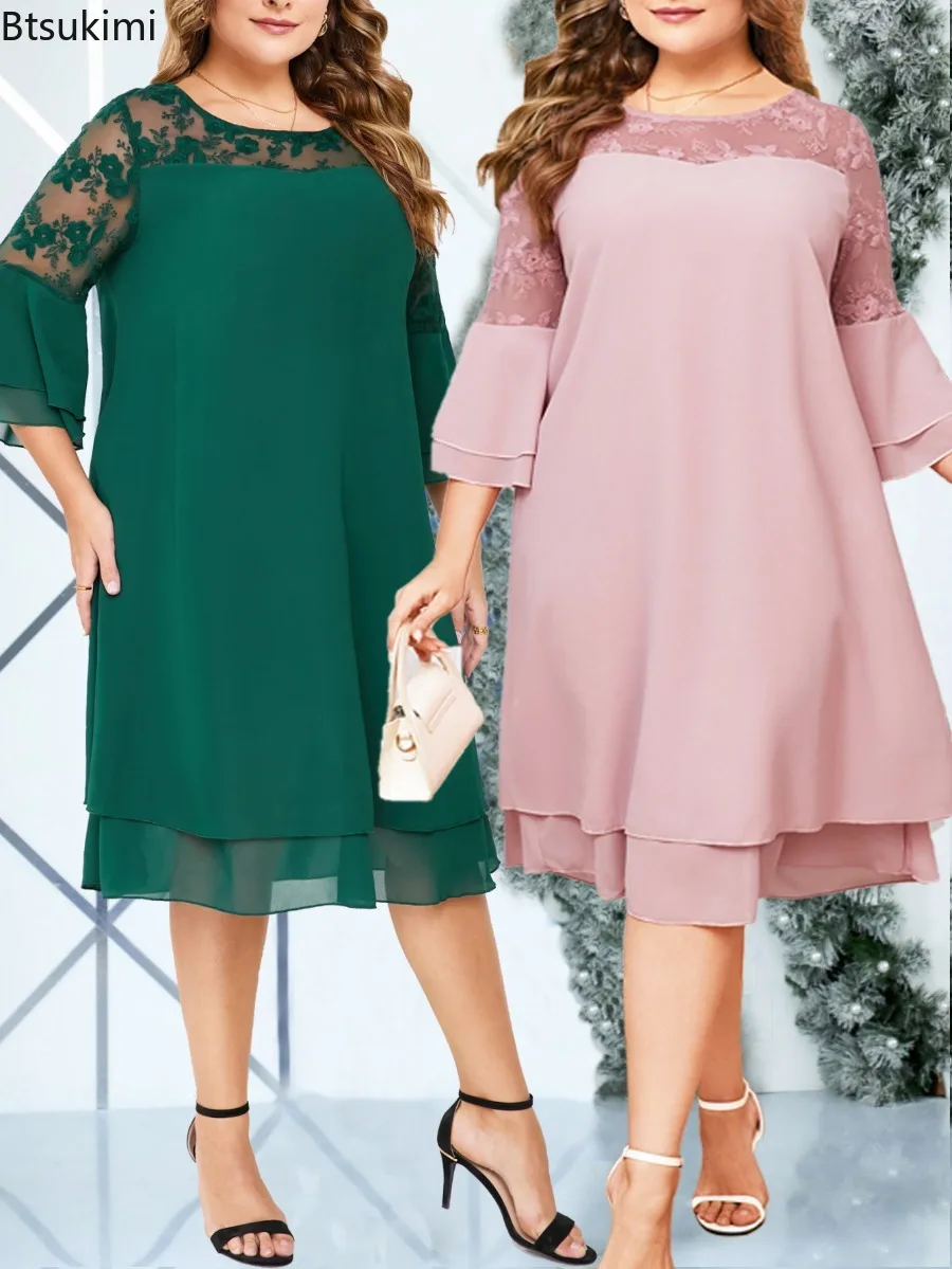 

Women's Dresses Embroidery Floral Patchwork Summer Wedding Guest Dress Green Formal Party Prom Womens Clothes L-3XL Plus Size