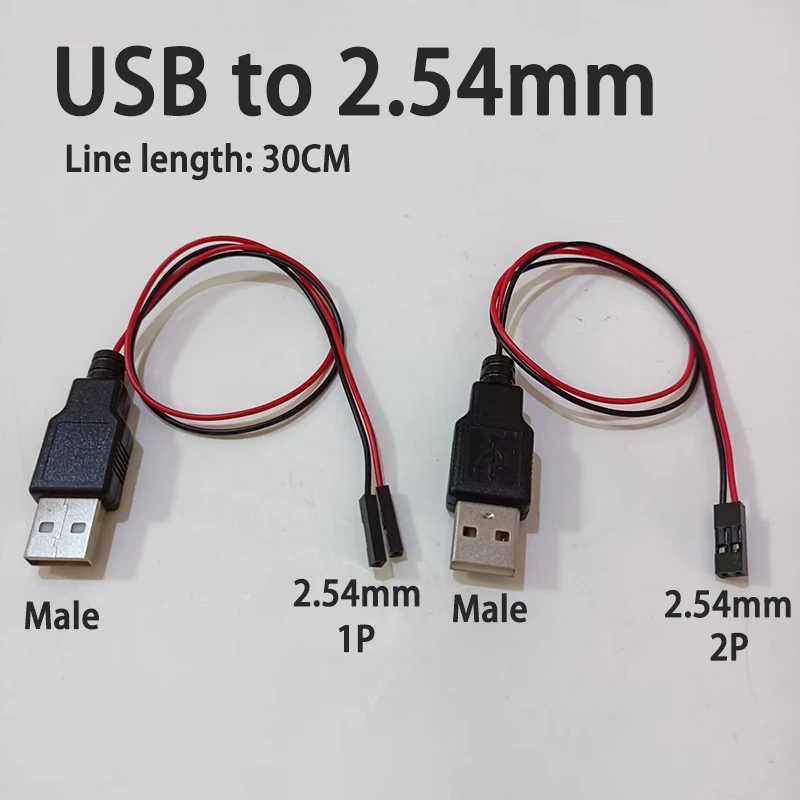 USB Male to 2.54mm 1P 2P Terminal Cable 2‑Core Power Wire 30CM Chassis Control Extension Connection Adapter Cord