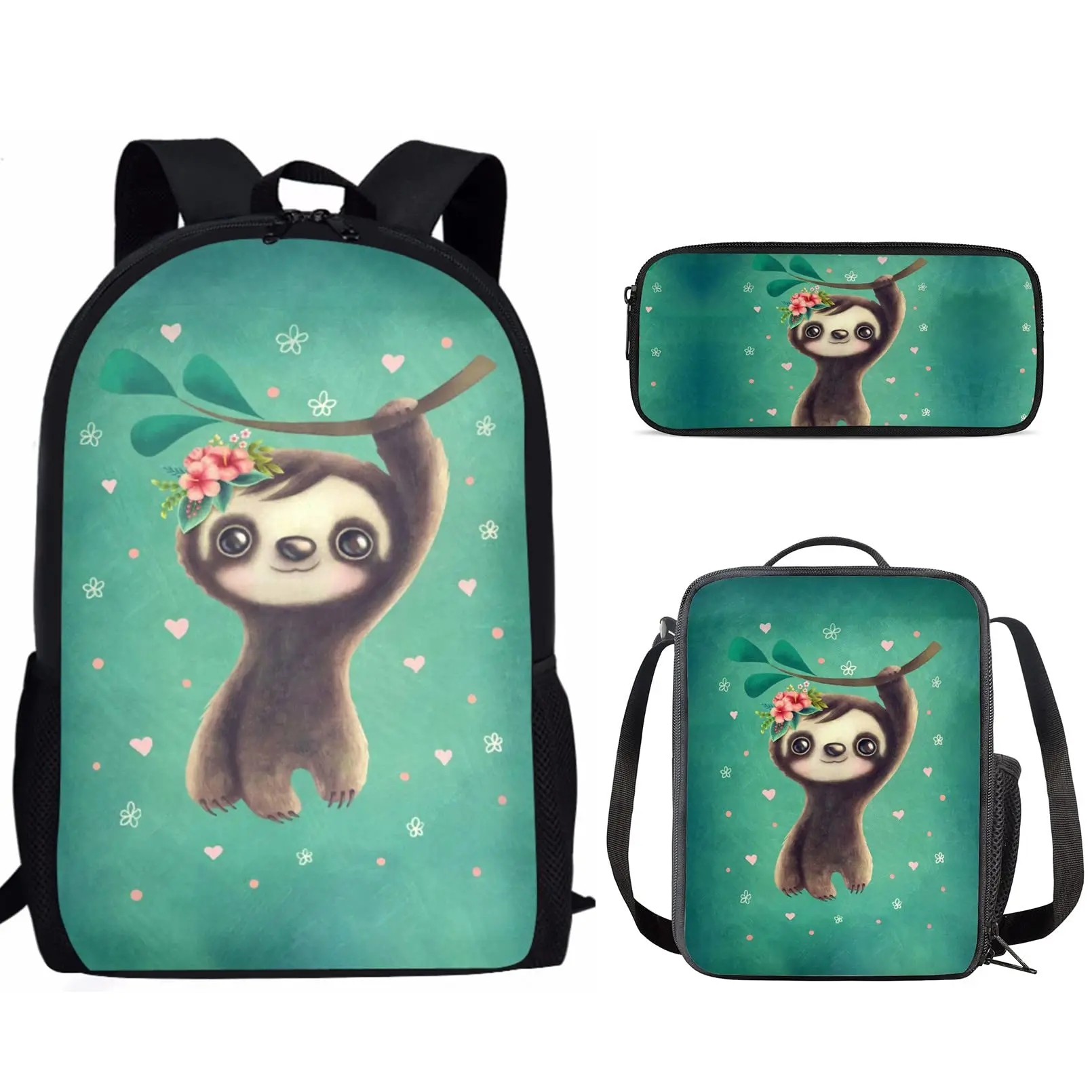 Funny Sloth Print 3Pcs School Bags for Teen Boys Girls Travel Backpack for Kids Lightweight Bookbag Large Capacity Backpacks