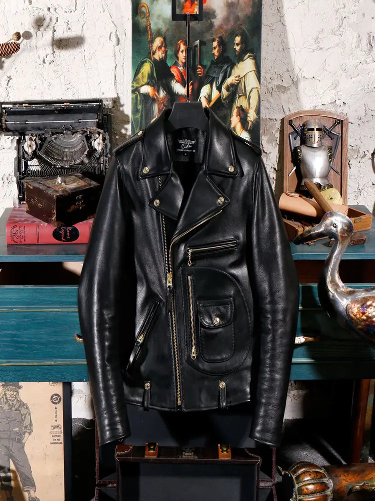 YR!Free shipping.Italy Cidu Luxury Batik cowhide clothing,motor biker style leather jackets,J24 Man heavy genuine coat,