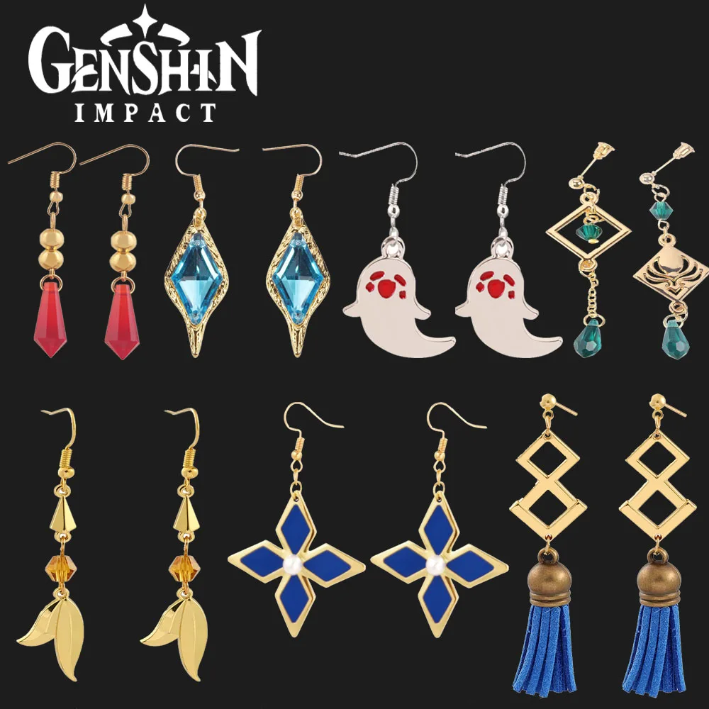 Genshin-pendientes de Tartaglia de impacto Hu Tao Venti Kaeya Alberich Aether Qiqi Keqing, pendientes colgantes para Cosplay, joyería con clip para las orejas