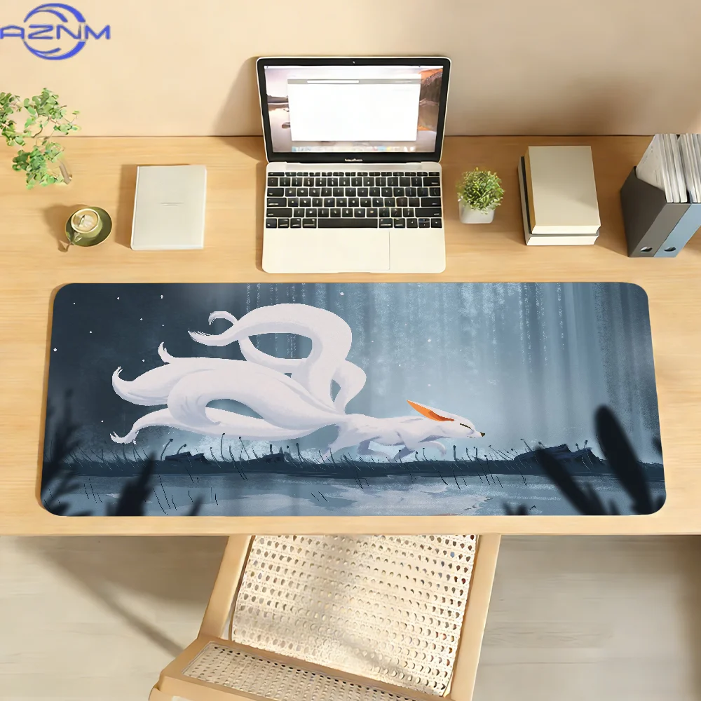 Alfombrilla de ratn de anime con diseo de zorro de dibujos animados, antideslizante, con borde cosido, para PC, porttil, acce