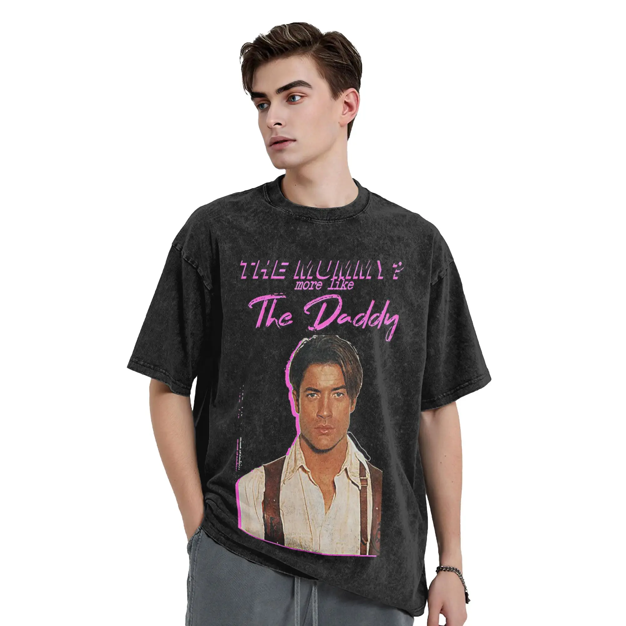 Ullzang Brendan Fraser The Mummy More Like the Daddy  Washed T Shirt Men's O-neck Clothing Horror Clown 100%Cotton Summer Tops