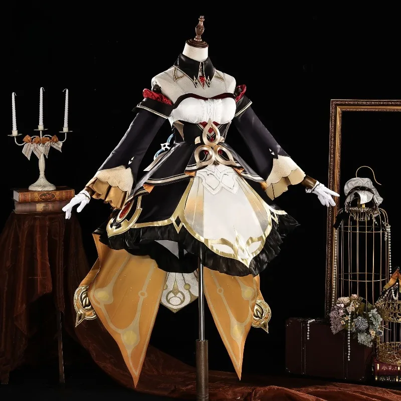

Sandrone Costume Game Genshin Impact Cosplay Marionette Cos Black Yellow Dress Wig Full Set Role Play Outfit for Women