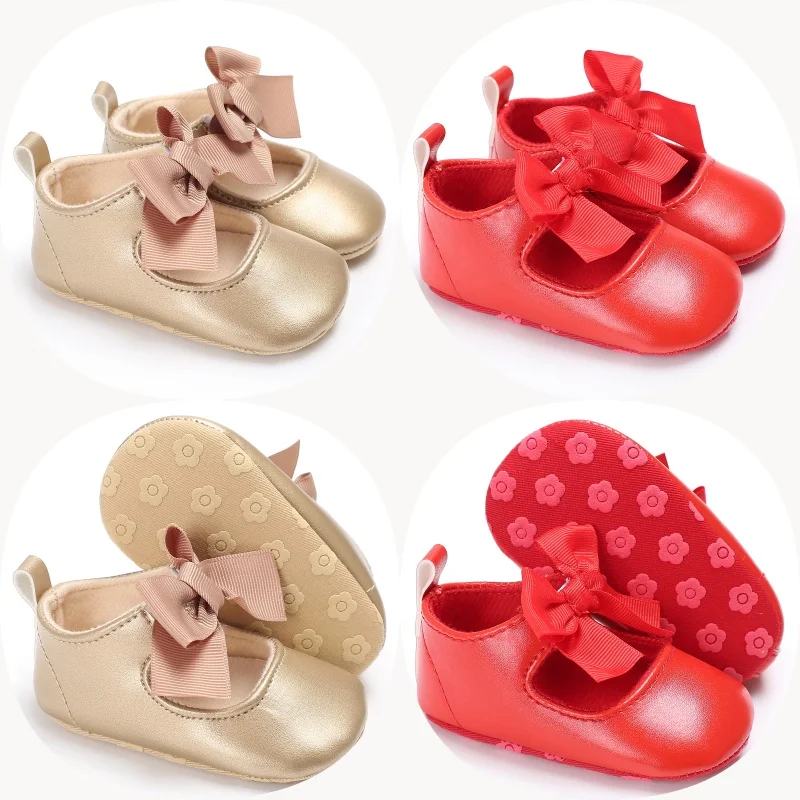 

New Princess Baby Shoes Cute Bow PU Soft Cloth Sole First Walkers for Girls Infants 0-18 Months