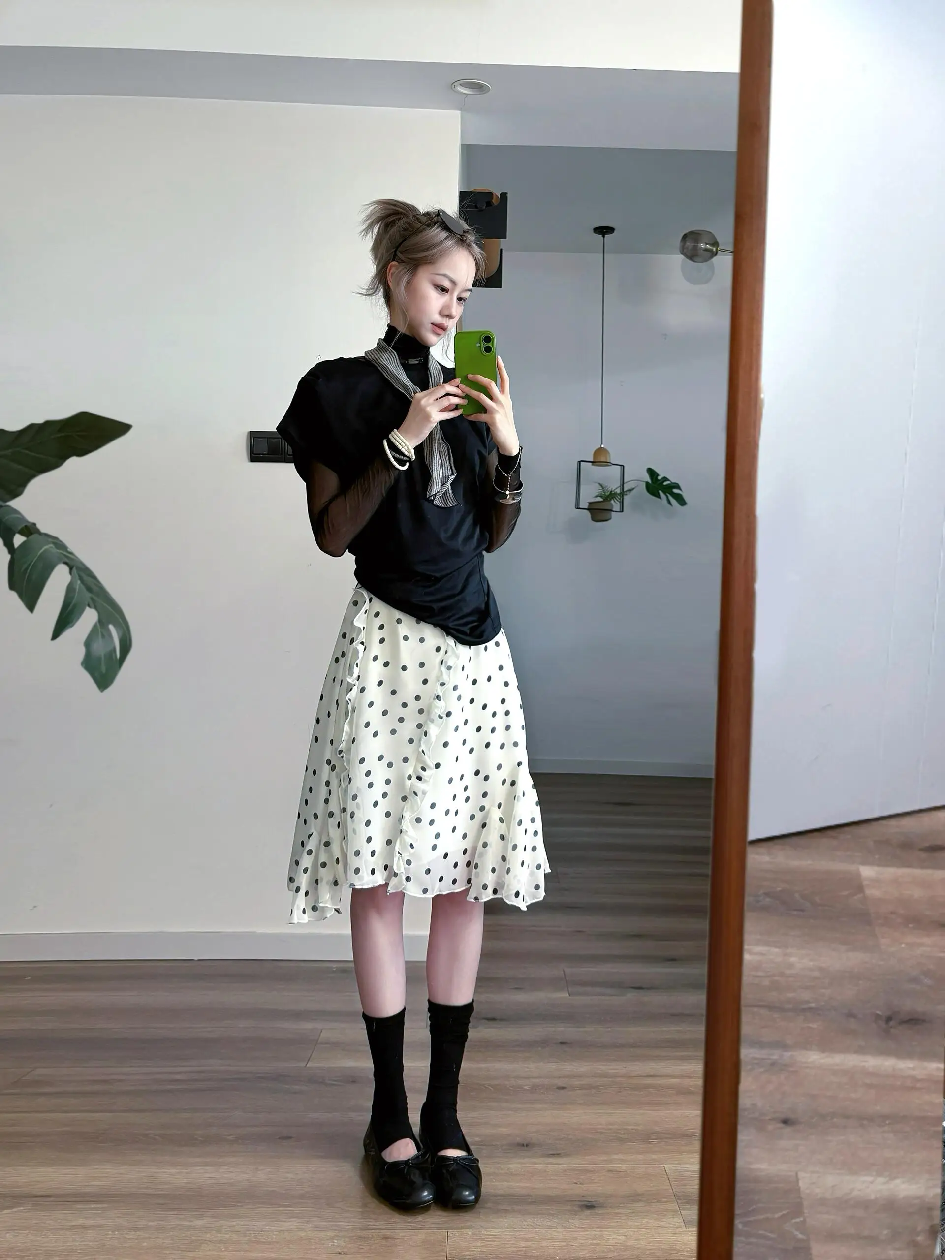 Casual American Retro Half-length Skirt with Polka Dot Design in Apricot Color for Women Spring Summer New Style Versatile Le...