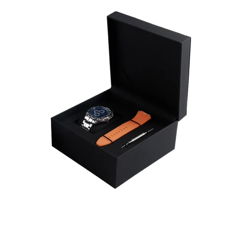 Black Watch Case Box com alça e ajustável Tool Slot, PU Leather Flip, Jewelry Packaging Box, Free Customization Logo
