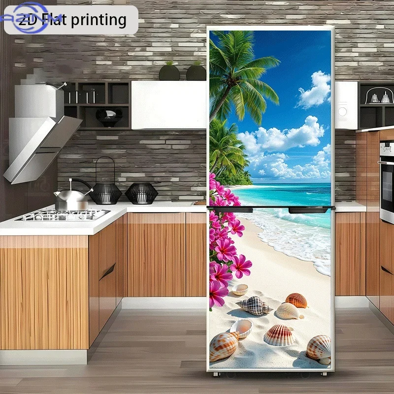 of  Printed Refrigerator Sticker, Measuring , Featuring a Beach Theme with Coconut Breeze And Ocean Waves. It'S a Self-Adhesiv