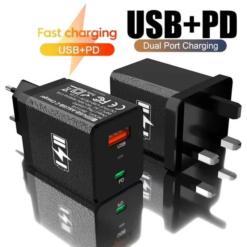

Dual Port USB C Power Delivery 5V Wall Charger US EU UK Plugs Worldwide Travel Power Adapter For iPhone Samsung