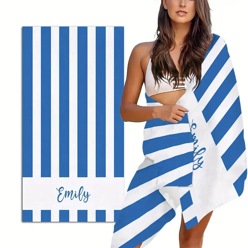 Customized Name For Foreign Trade Stripes Looped Digital Printed Beach Towel Adult Swimming Bath Towel Quick Drying Party Favor