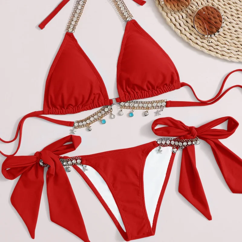 Two-Piece Swimsuit Lake Blue Crystal Diamond SexybikiniBikini Swimsuit