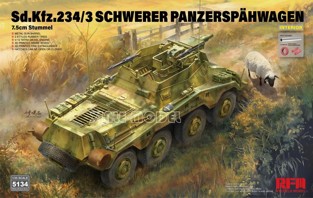 

Ryefield model RM-5134 Sd. Kfz.234/3 Schwerer Panzerspähwagen 7.5cm Stummel 1/35 Tank Plastic Assembled Model Kit