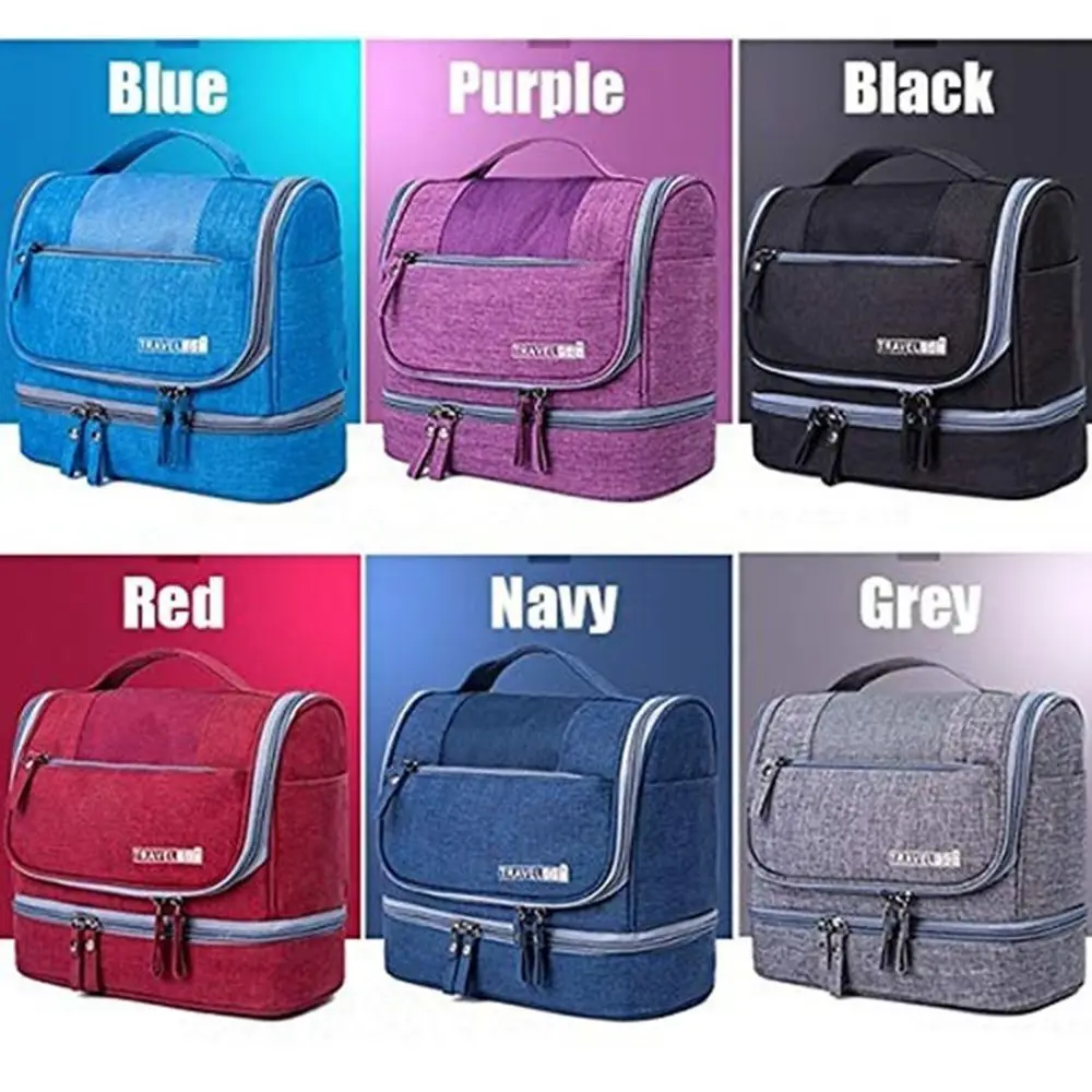 Solid Color Hanging Makeup Bag Oxford Cloth Waterproof Toiletry Organizer Bag Multifunctional Dry-wet separation Cosmetic Bag