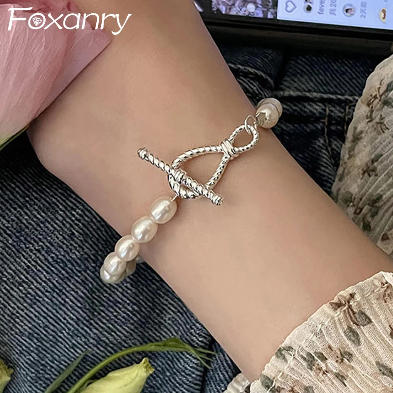 FOXANRY Pearl Bracelet Bride Jewelry Charm Women Girl Trendy Elegant OT Lock Chain Brcacelet Wedding Party Accessories Gifts