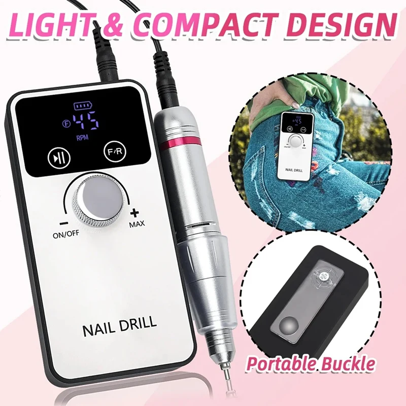 

Nail Drill Portable Rechargeable Nail Drill Machine With Bits Kit For Acrylic Nails Gel Polishing Removing For Home