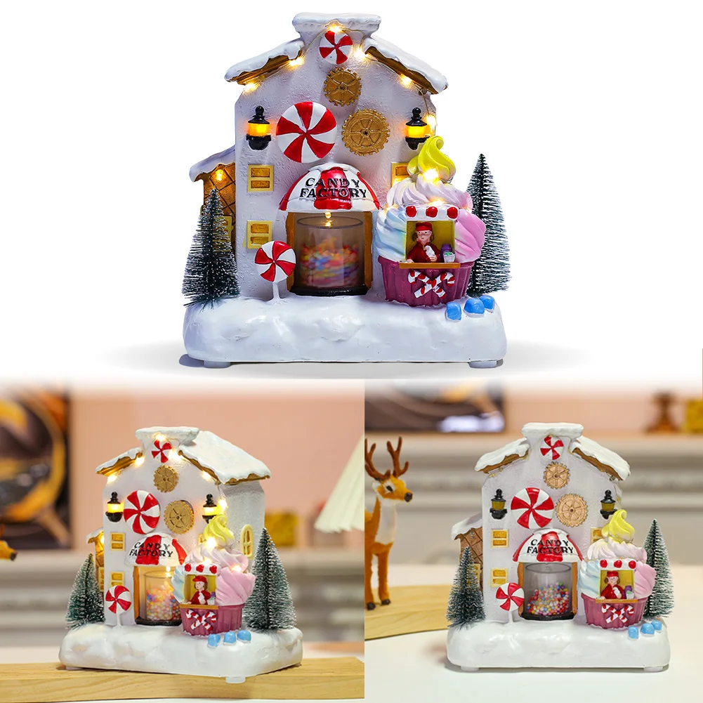 LED Lighted Christmas Village House with Music Candy Snowy House Christmas Candy House and Trees Christmas Tabletop Decor Gifts