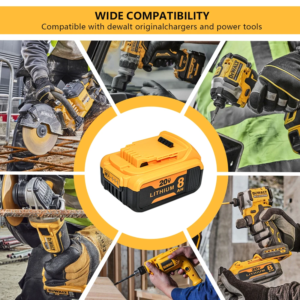 20V 8.0Ah Lithium-Ion Battery FOR Dewalt 20V DCB206 DCB200 DCB205 For Dewalt DCF845 DCF850 DCF892 DCF911 Power Tools Battery