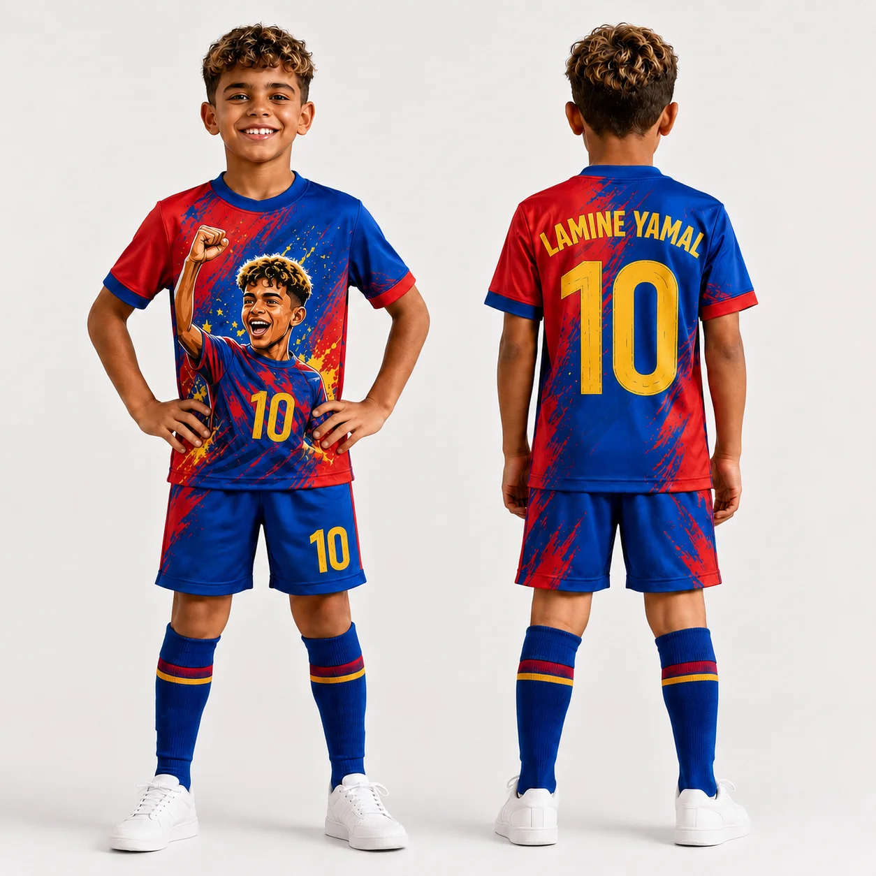 Summer # 19 Yamal AI Personality Edition Striped Striped Football Shirt Set Adult Children Fashion Casual Outdoor Sports Set