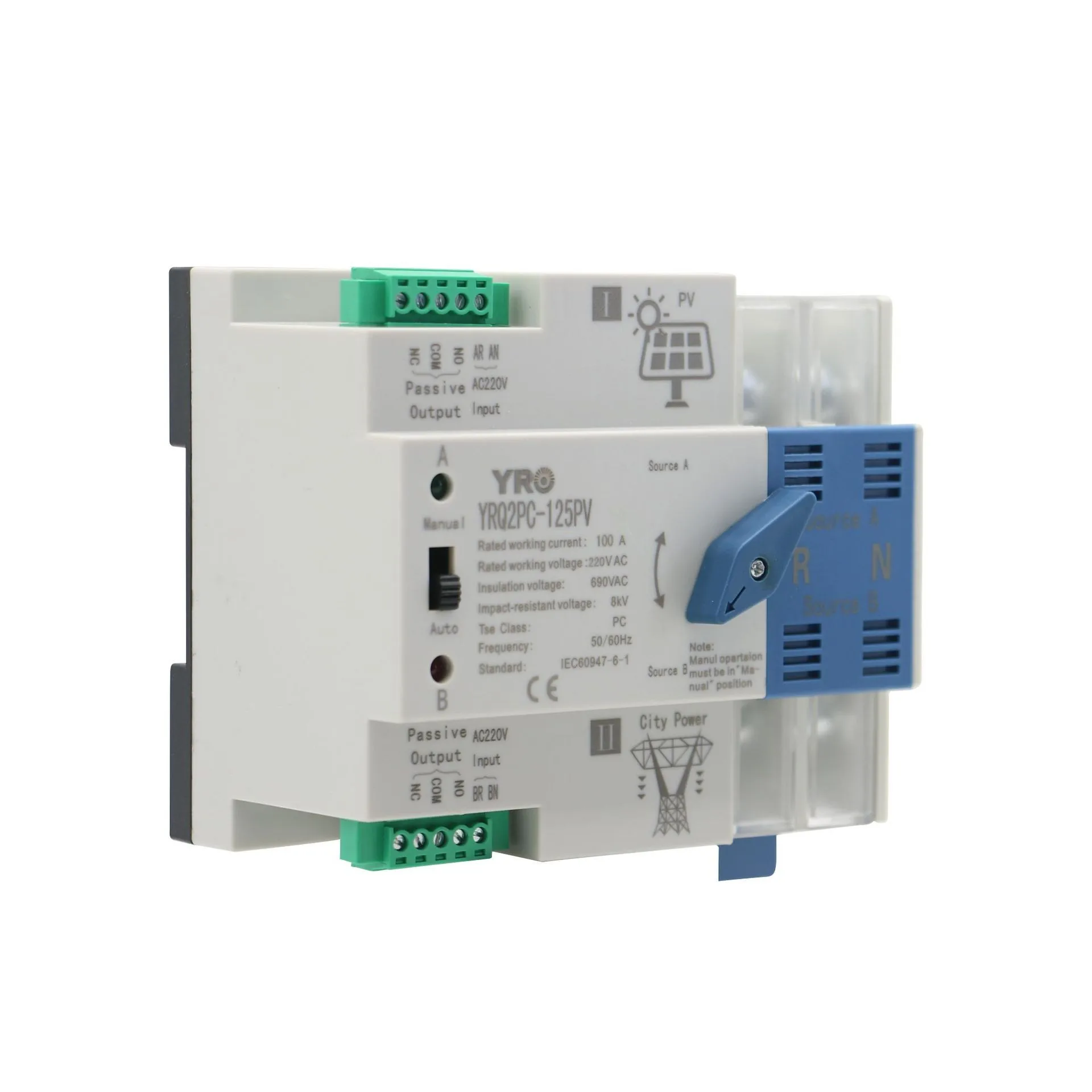 Din Rail 2P Mini ATS Dual Power Automatic Transfer Switch Electrical Selector Switches Uninterrupted Power 100A