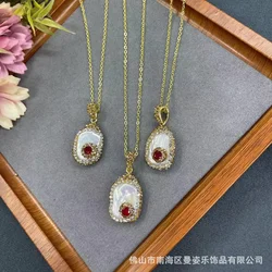 Baroque pearl inlaid ruby collarbone chain simple light luxury niche popular pearl design jewelry