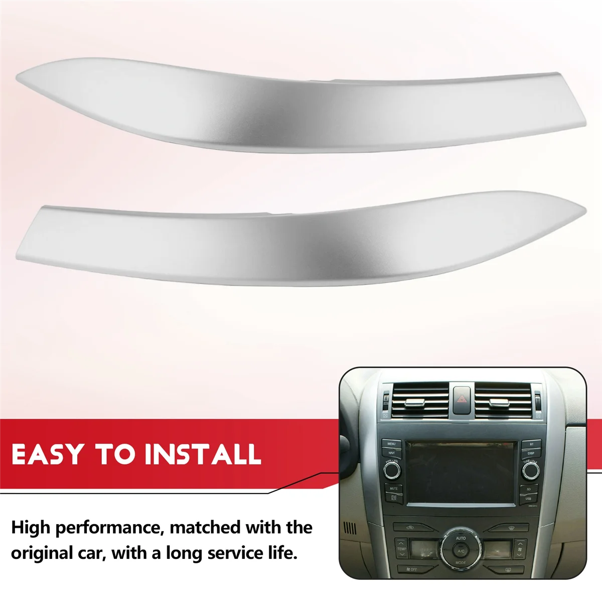 AT77 2Pcs 대시 보드 트림 커버 스트립 Toyota Corolla Altis 2009 2010 2011 2012 2013 중앙 제어 자동차 스타일링