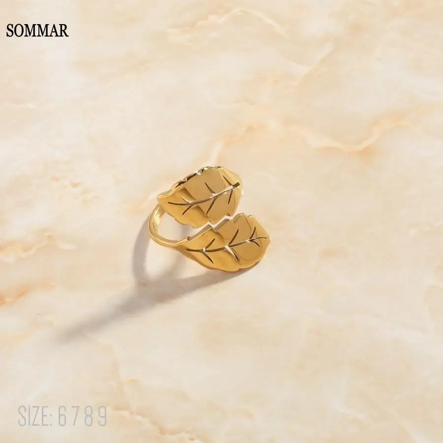 SOMMAR Hot 2024 Gold color size 6 7 8  Female Friend women's rings Leaf Leaf Opening Ring ring men Fine Jewelry Gifts