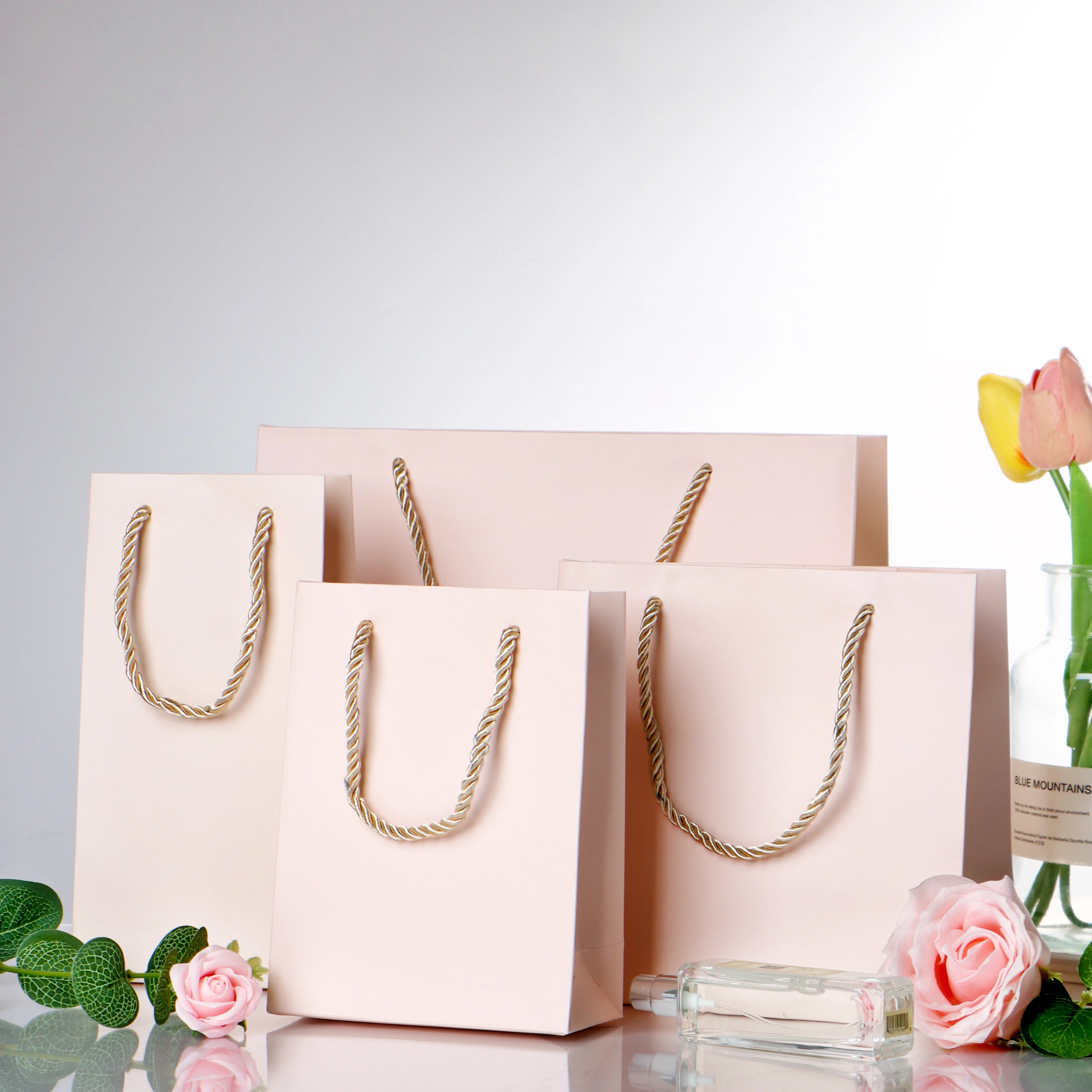 10Pcs/Pack Pink Satchel Paper Bag Fashion Bag Gift Bag Candy Bag Christmas Gift Holiday Shopping Paper Bag Clothes Paper Bag