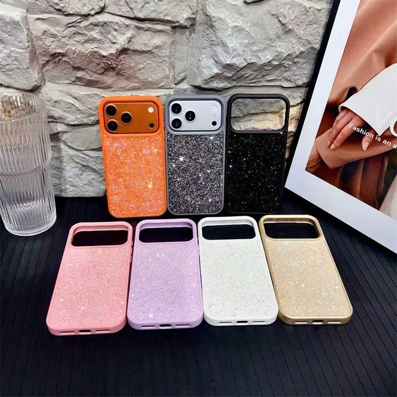 Luxuriöse Glitzernde Diamant-Pailletten Einfarbige Handyhülle für iPhone 17 Air 16 15 13 14 12 Pro Max Stoßfeste Schutzhülle