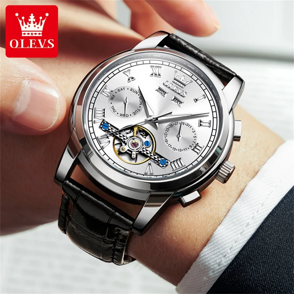 OLEVS 2024 New Automatic Men\'s Watches Fashion Skeleton Mechanical Wrist Watch for Men Luxury Multifunction Business Man Watch