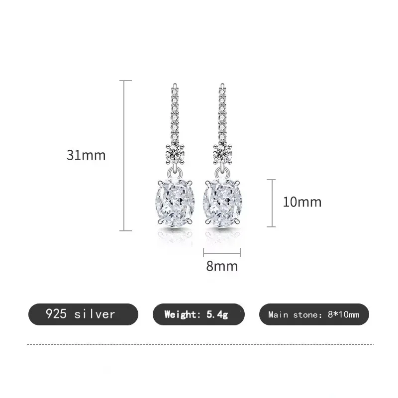 925 Reines Silber Bestseller Eisblumen-Schliff Taubenei-Form Dynamischer Ohrhänger mit schillernden High-Carbon-Diamant-Ohrringen für Damen. – Detail 5