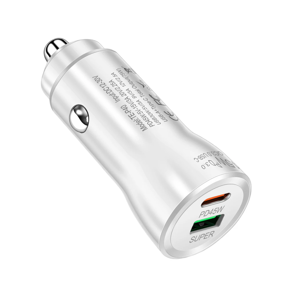 Daily Commuting PD 45W Charger PD 45W Type-C 2-port Output 45W Total Power Simultaneous Charging For 12-30V Vehicles