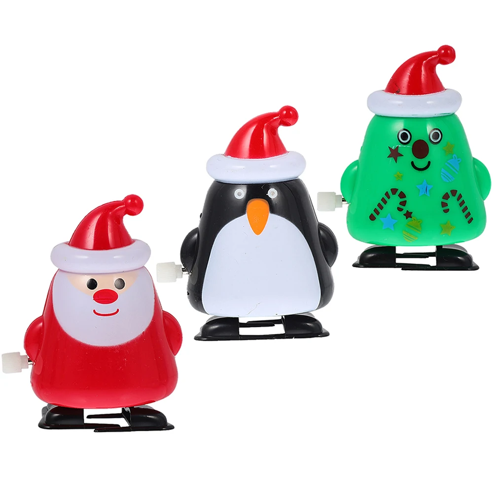 

3Pcs Compact Christmas Kids Playthings Durable Plastic Xmas Elements Manual Clockwork Walking Action Lovely Gifts